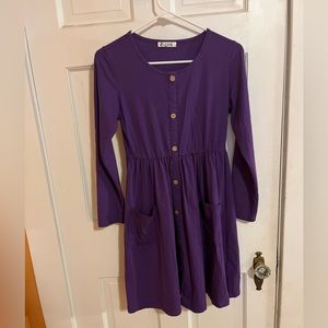 Purple med, mid dress, long sleeves